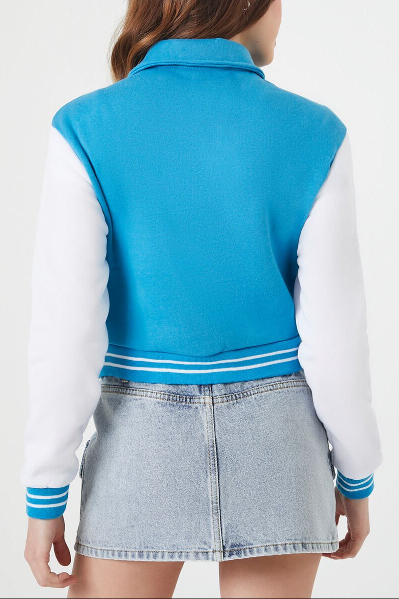  Forever 21 Brooklyn Zip-Up Bomber Jacket - blue-multi - Bonton