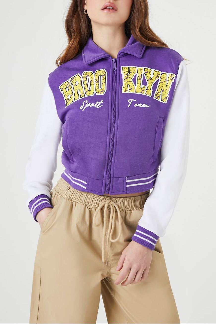  Forever 21 Brooklyn Zip-Up Bomber Jacket - blue-multi - Bonton