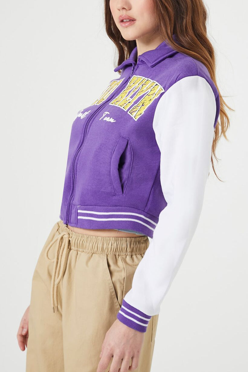  Forever 21 Brooklyn Zip-Up Bomber Jacket - blue-multi - Bonton