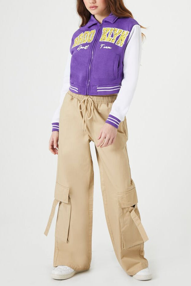  Forever 21 Brooklyn Zip-Up Bomber Jacket - blue-multi - Bonton