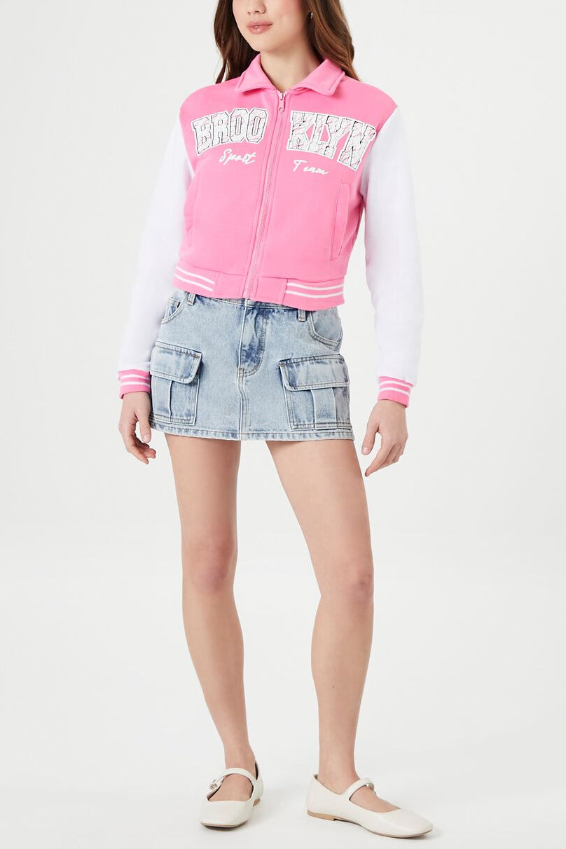  Forever 21 Brooklyn Zip-Up Bomber Jacket - blue-multi - Bonton