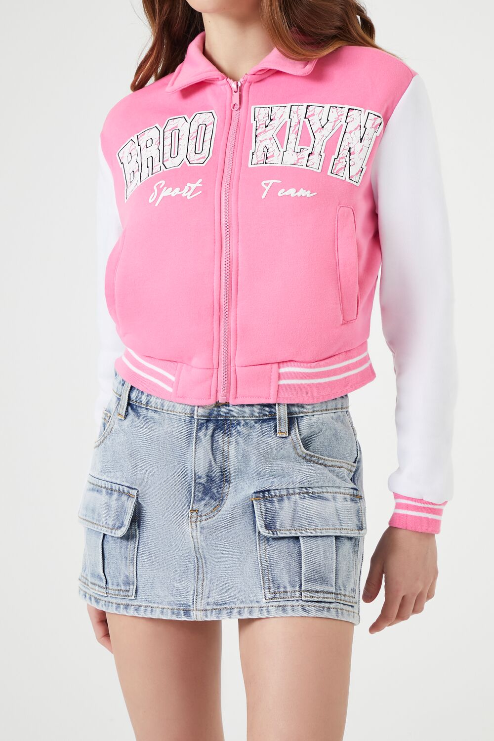  Forever 21 Brooklyn Zip-Up Bomber Jacket - blue-multi - Bonton