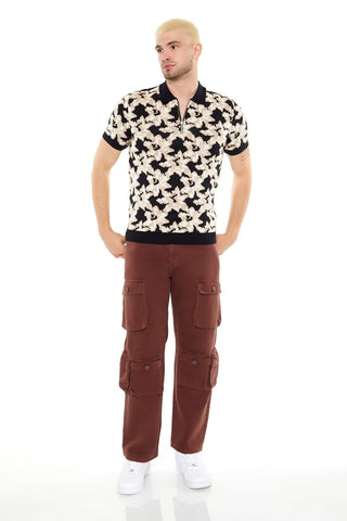 Sweater-Knit Floral Print Shirt