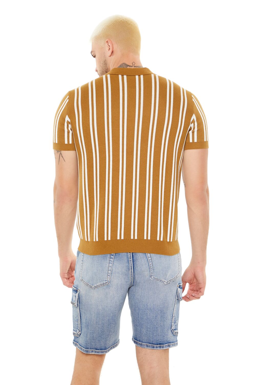 Forever 21 Striped Sweater-Knit Shirt - coffee cream - Bonton