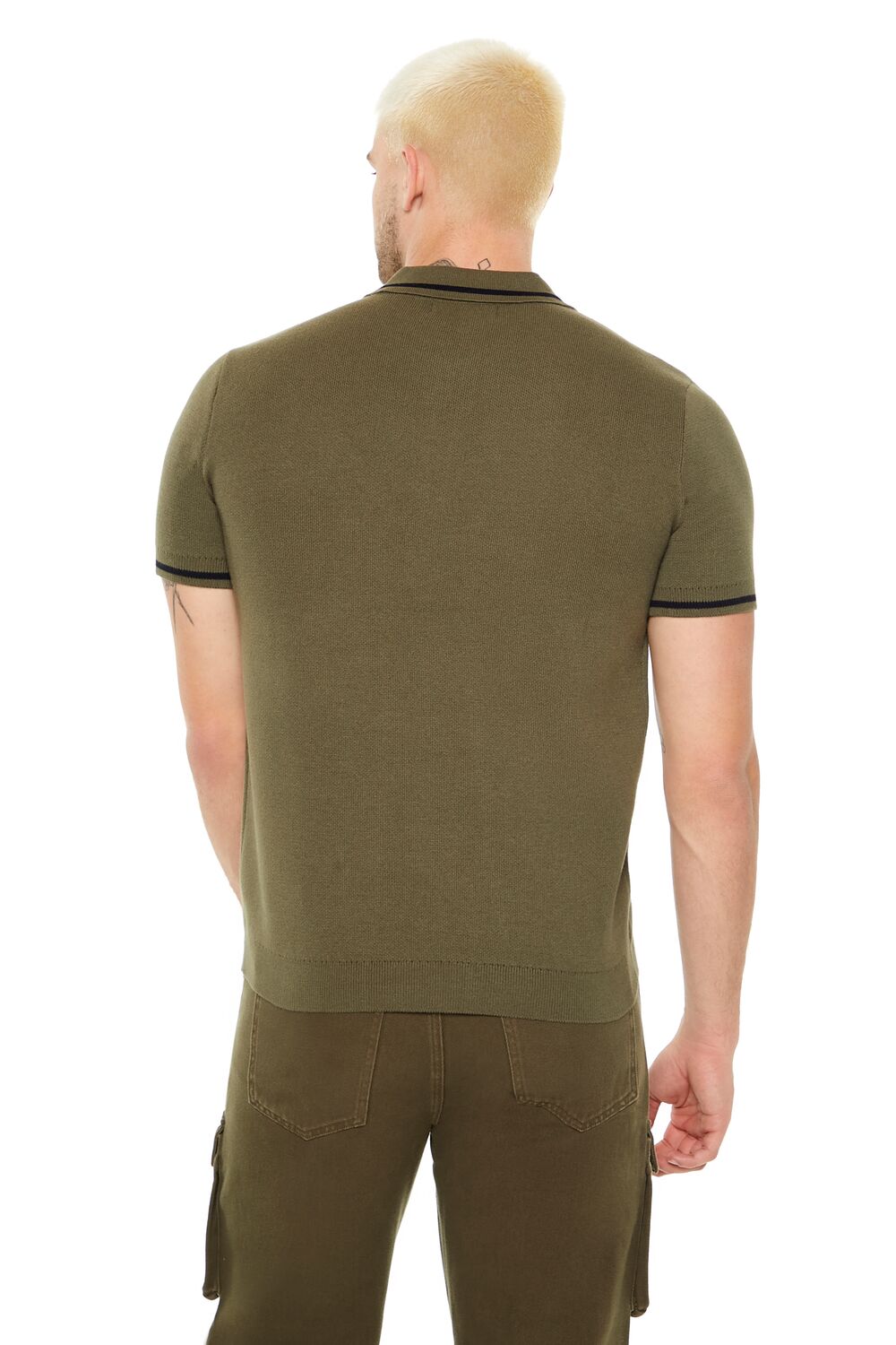  Forever 21 Sweater-Knit Zip-Up Shirt - olive black - Bonton