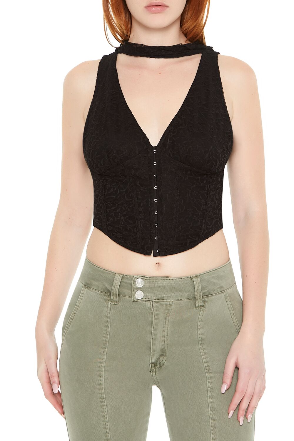  Forever 21 Lace Sash Corset Crop Top - black - Bonton