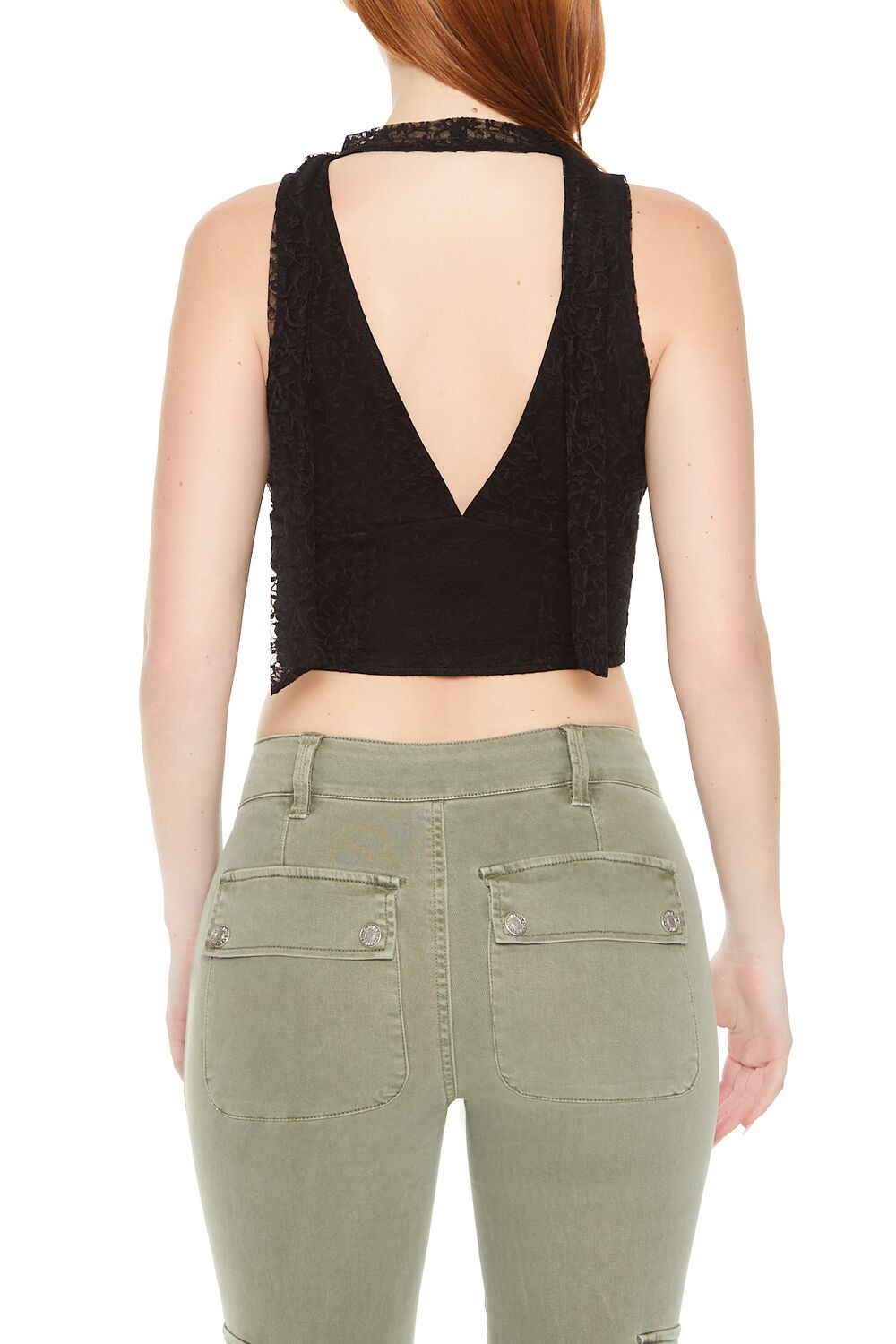  Forever 21 Lace Sash Corset Crop Top - black - Bonton