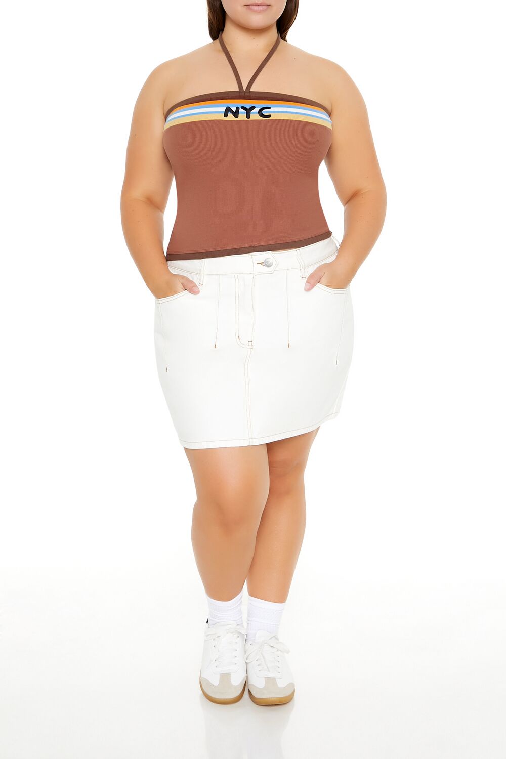  Forever 21 Plus Size NYC Halter Crop Top - carob multi - Bonton