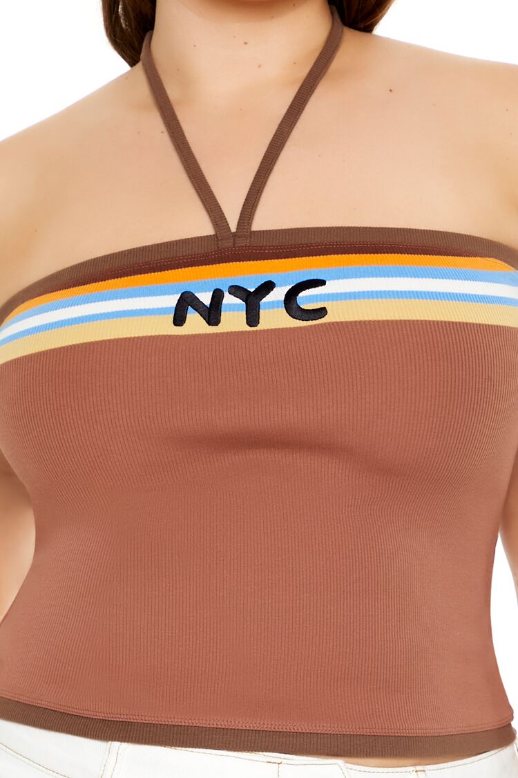  Forever 21 Plus Size NYC Halter Crop Top - carob multi - Bonton