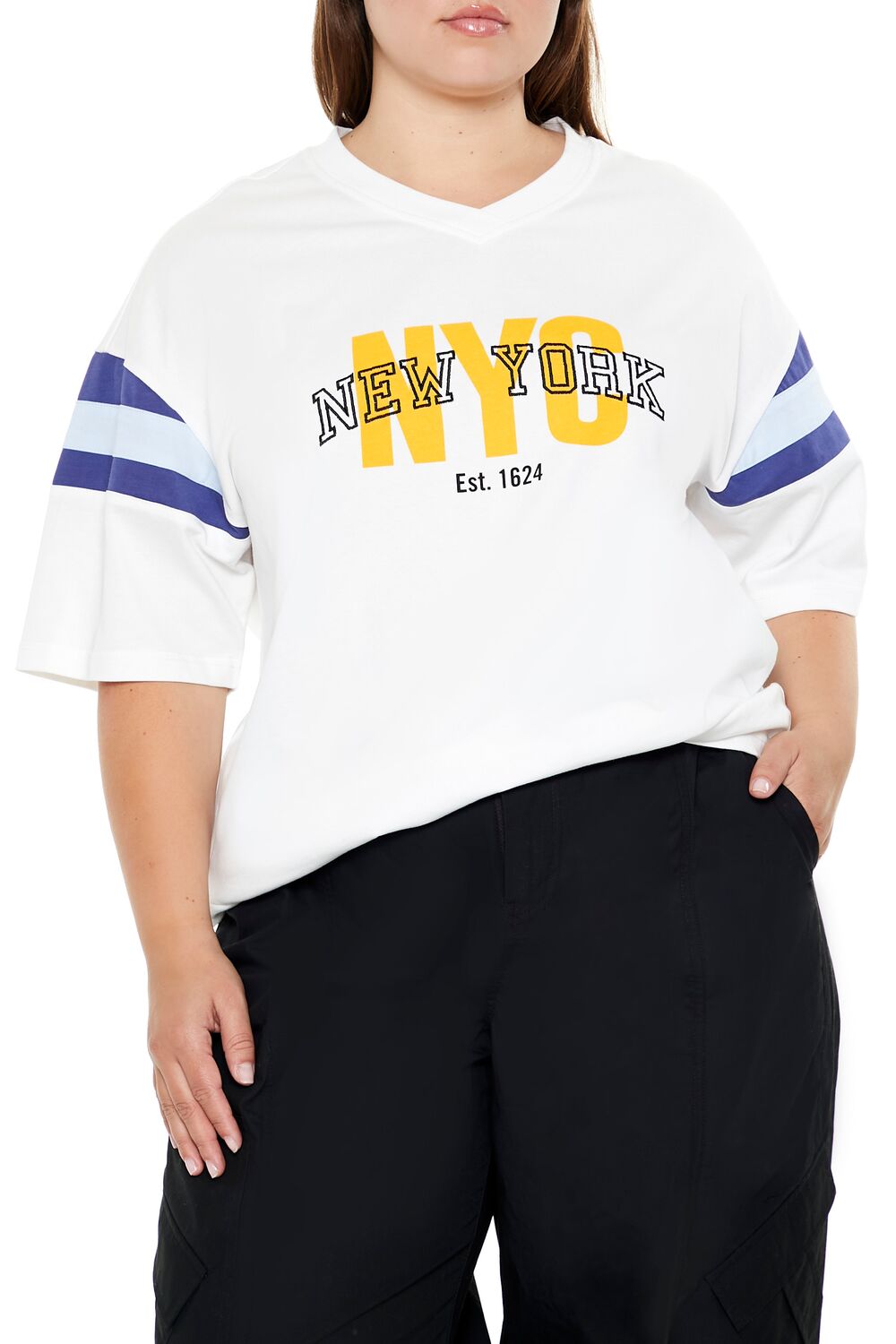  Forever 21 Plus Size Striped New York Tee - white multi - Bonton