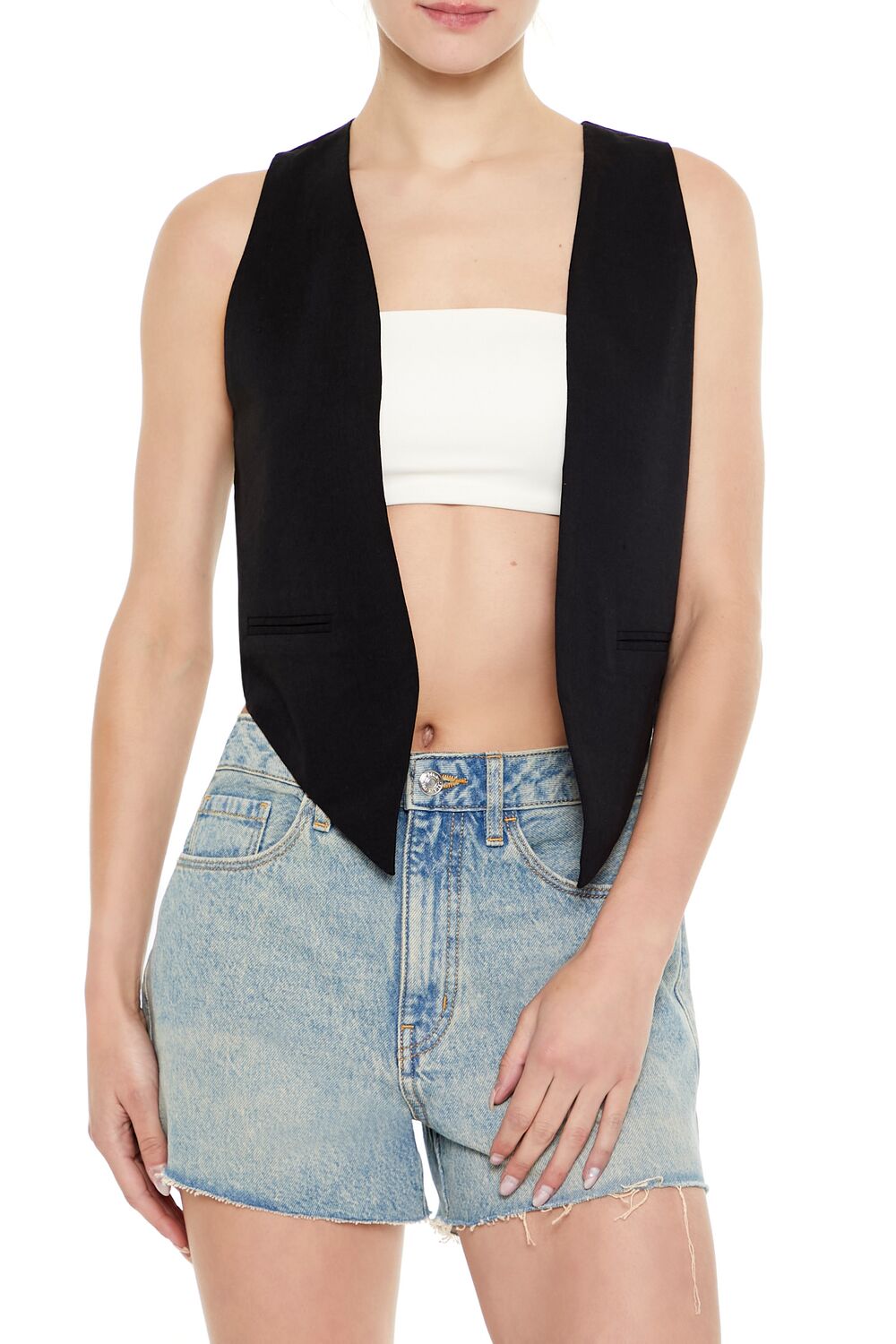  Forever 21 Open-Front Pointed-Hem Vest - jade - Bonton