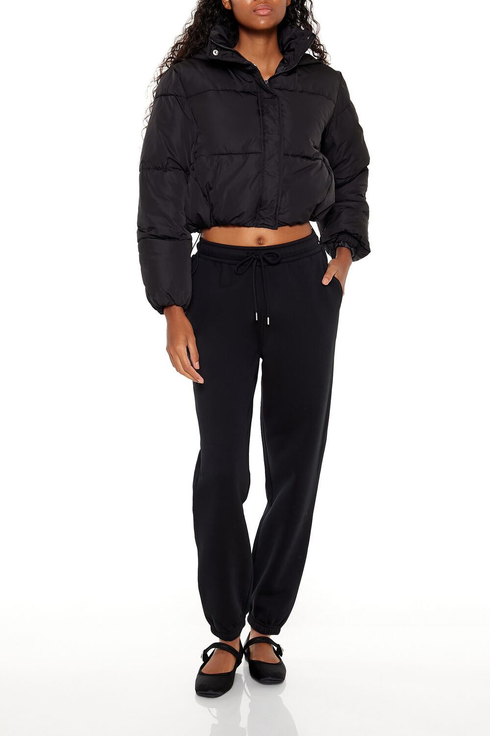  Forever 21 Hooded Cropped Puffer Jacket - black-swatch - Bonton