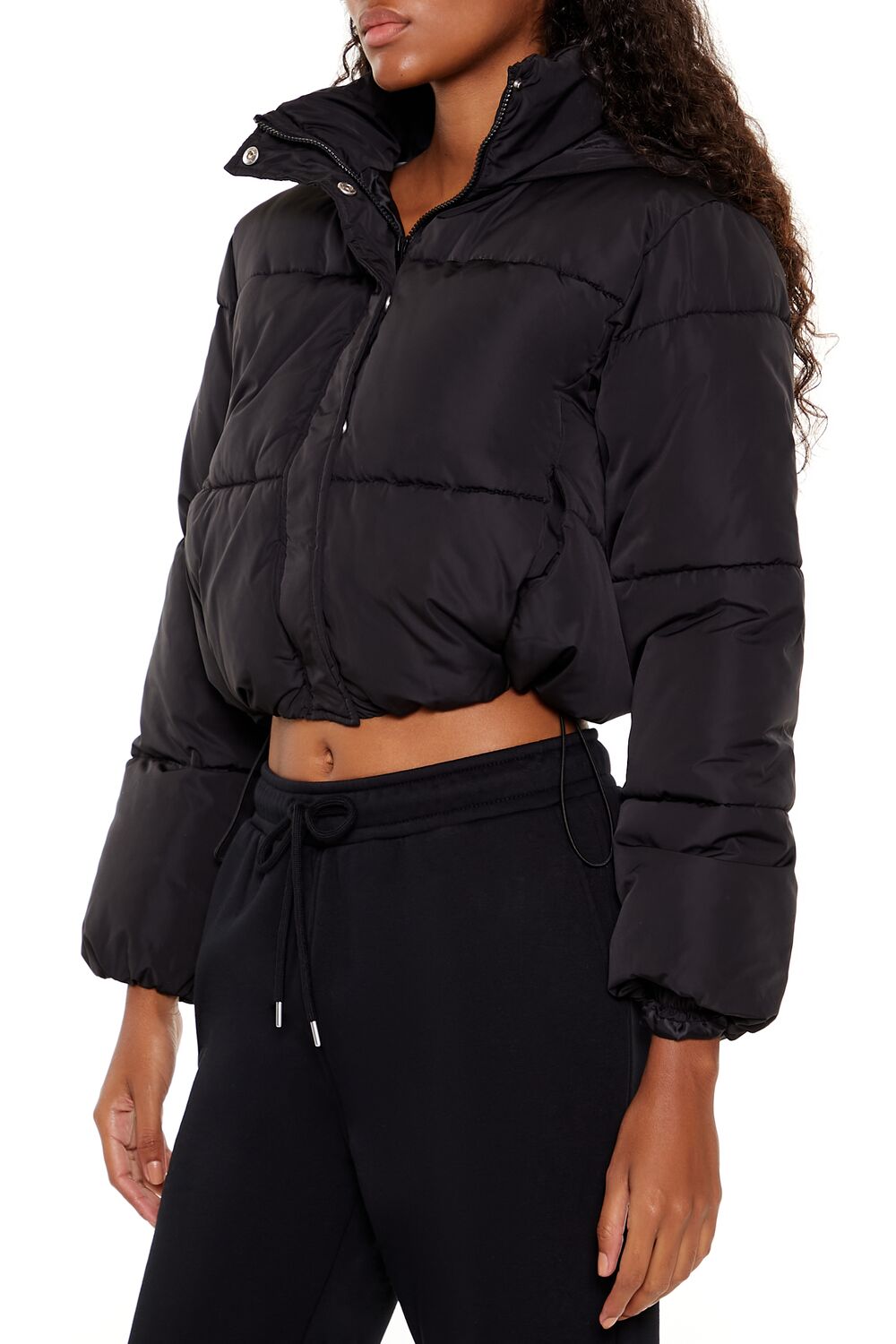  Forever 21 Hooded Cropped Puffer Jacket - black-swatch - Bonton