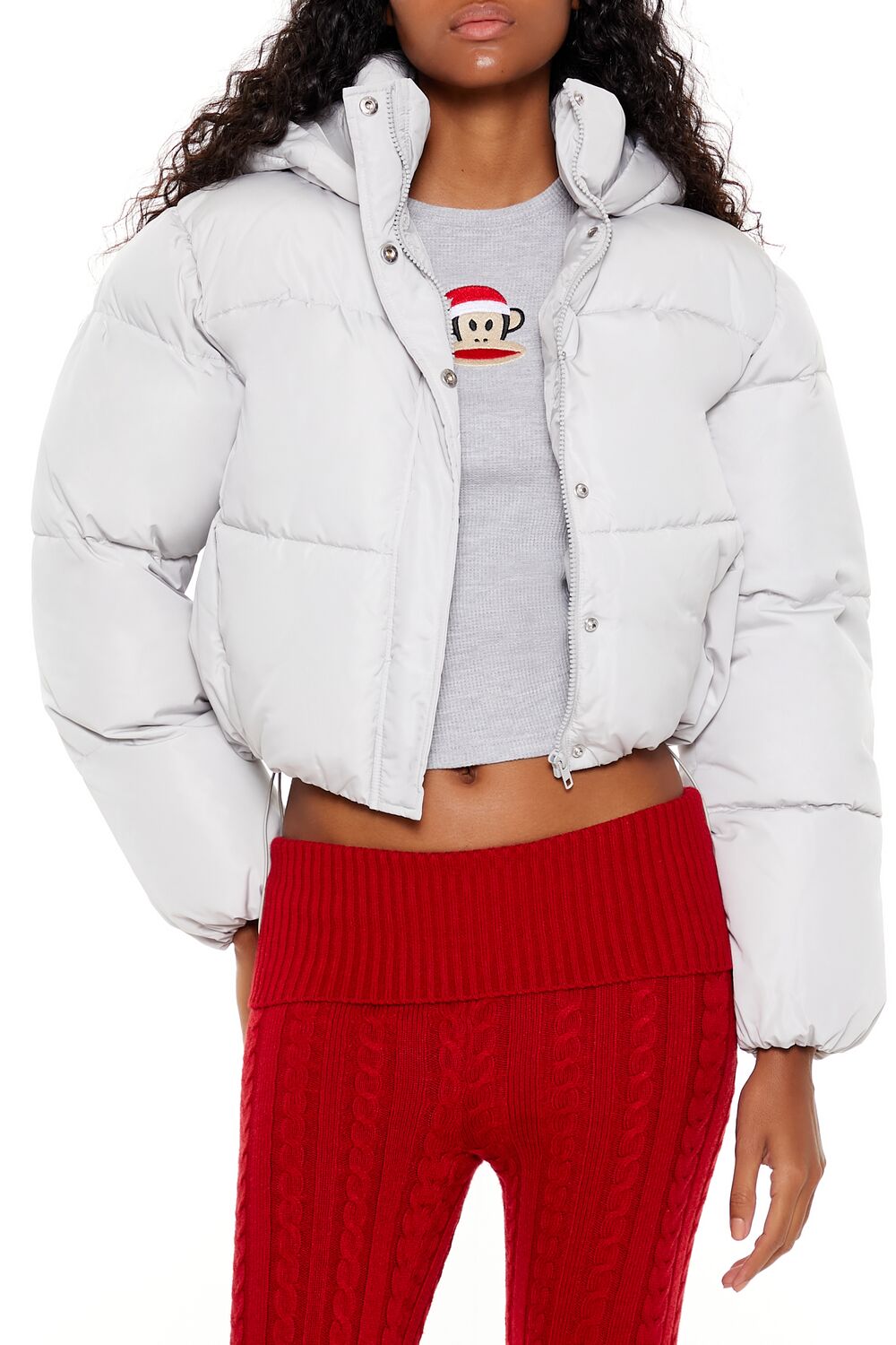  Forever 21 Hooded Cropped Puffer Jacket - black-swatch - Bonton