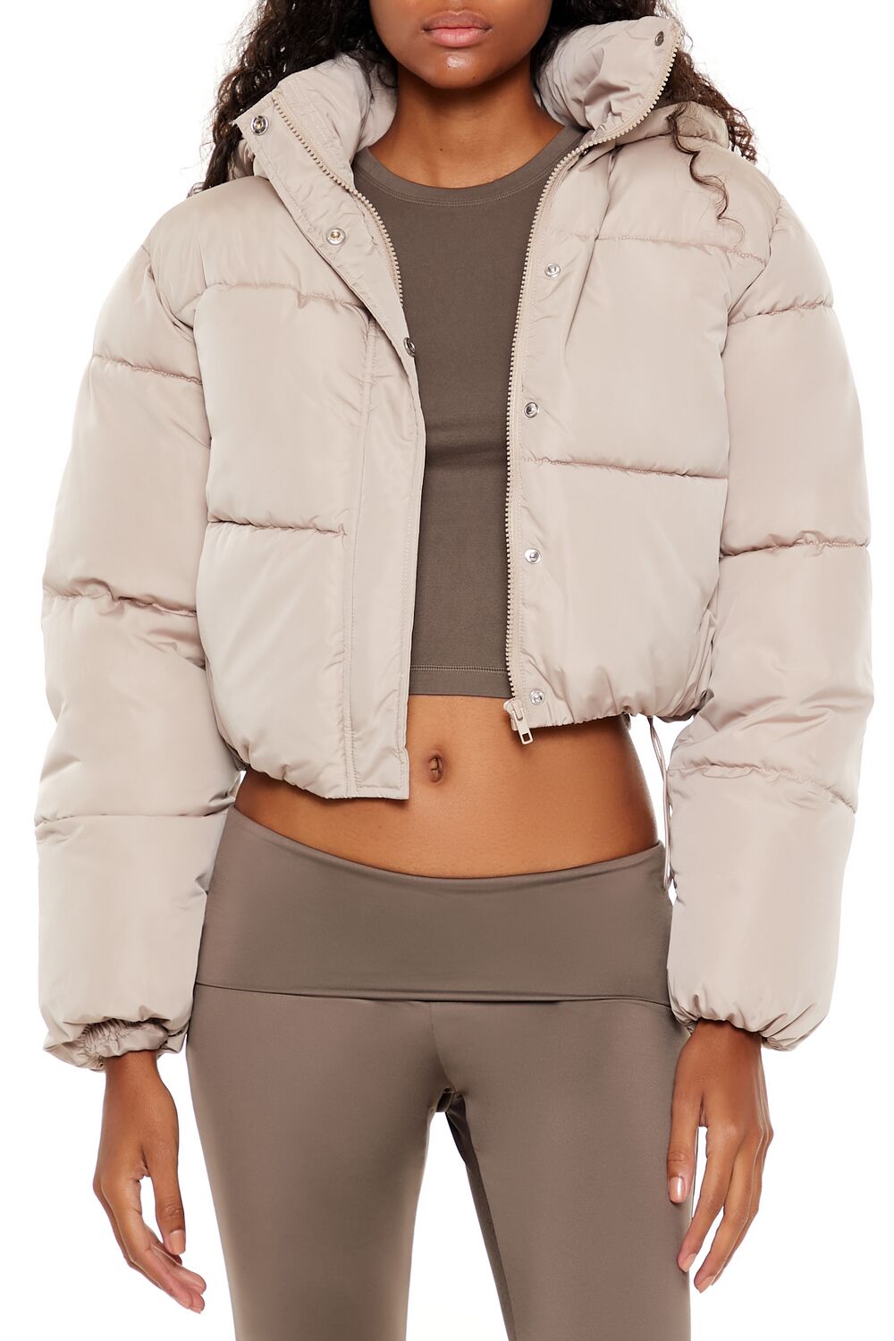  Forever 21 Hooded Cropped Puffer Jacket - black-swatch - Bonton