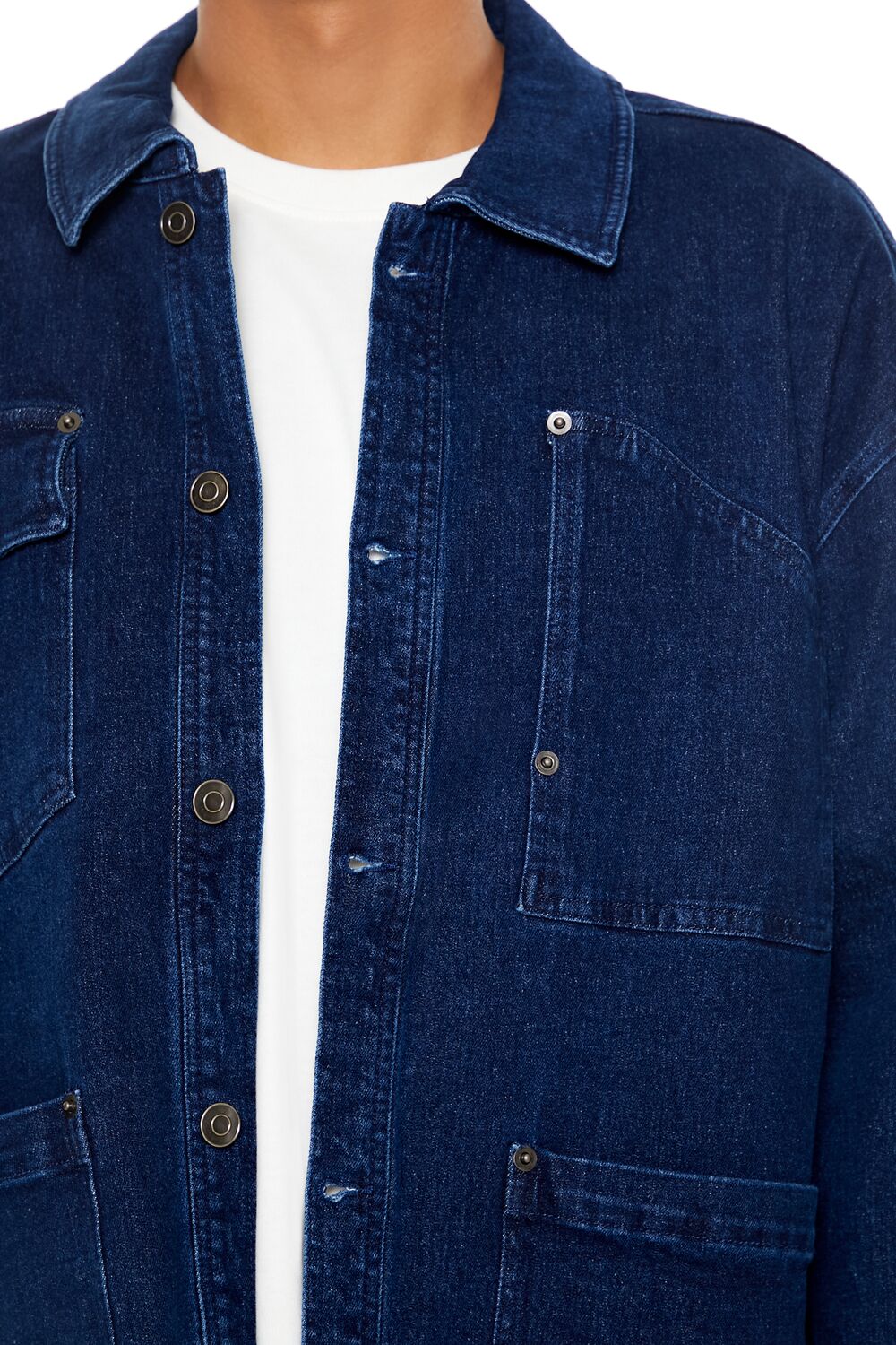  Forever 21 Denim Drop-Sleeve Shacket - medium-denim - Bonton