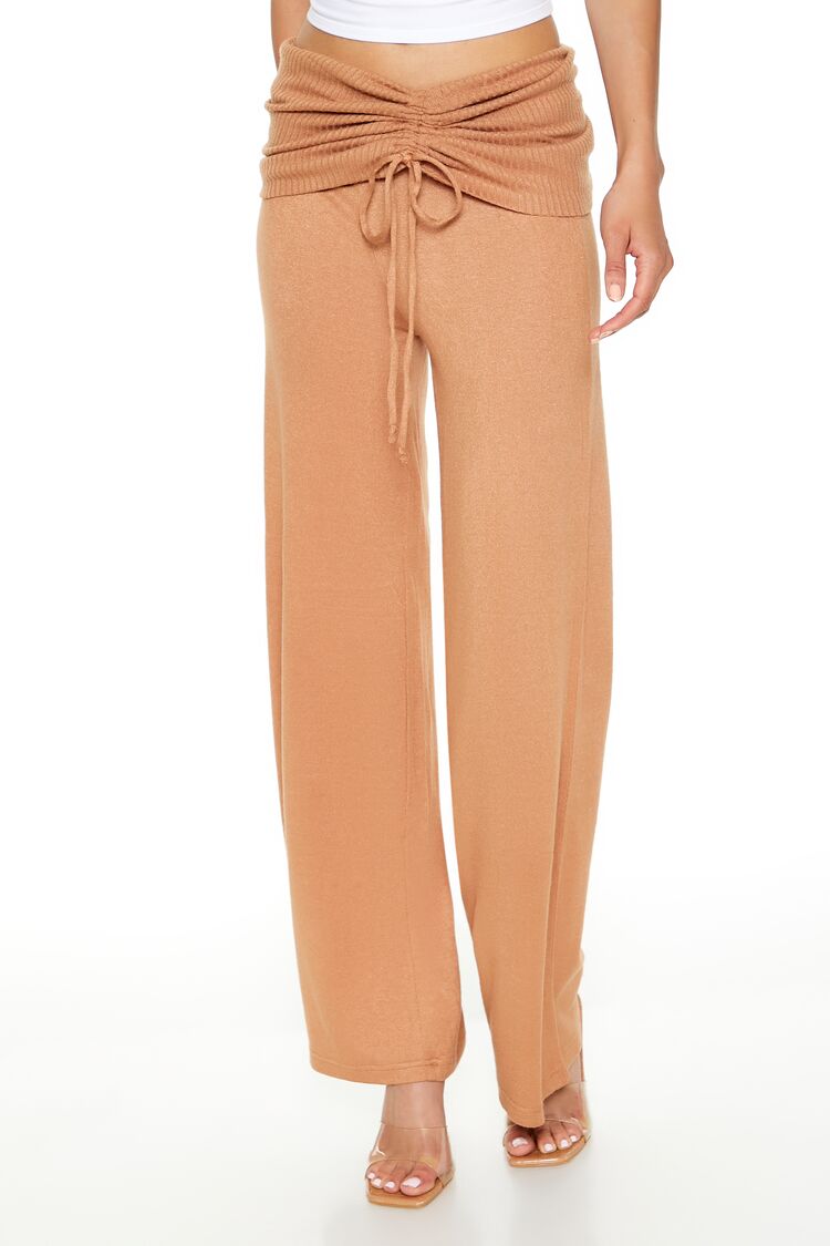  Forever 21 Ruched Drawstring Foldover Pants - camel - Bonton