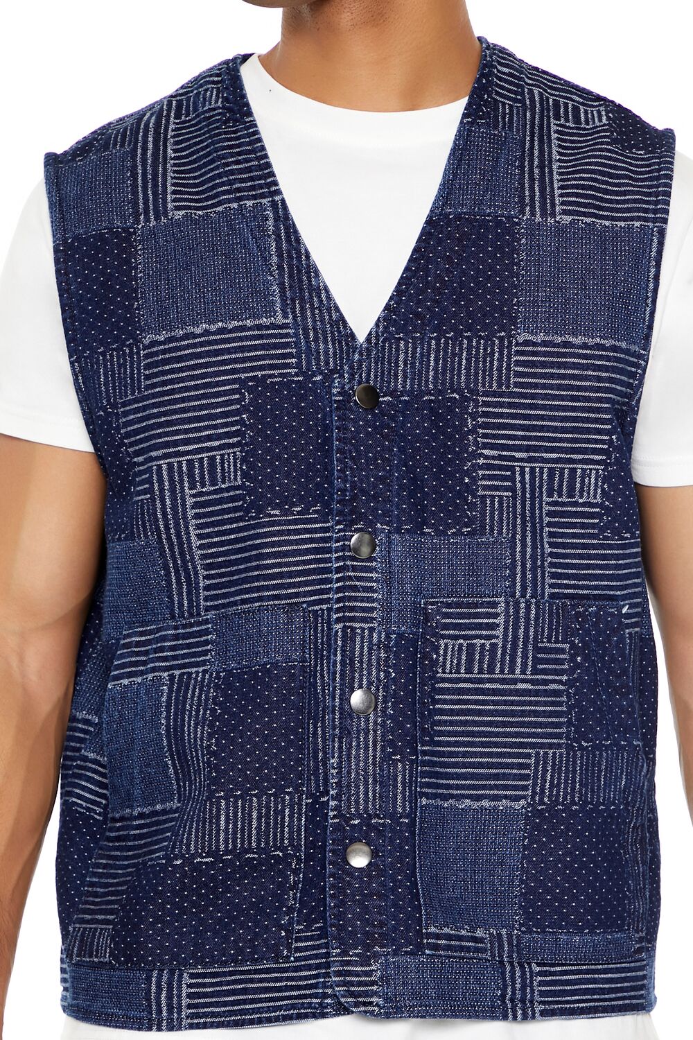  Forever 21 Patchwork Denim Vest - medium-denim-multi-swatch - Bonton