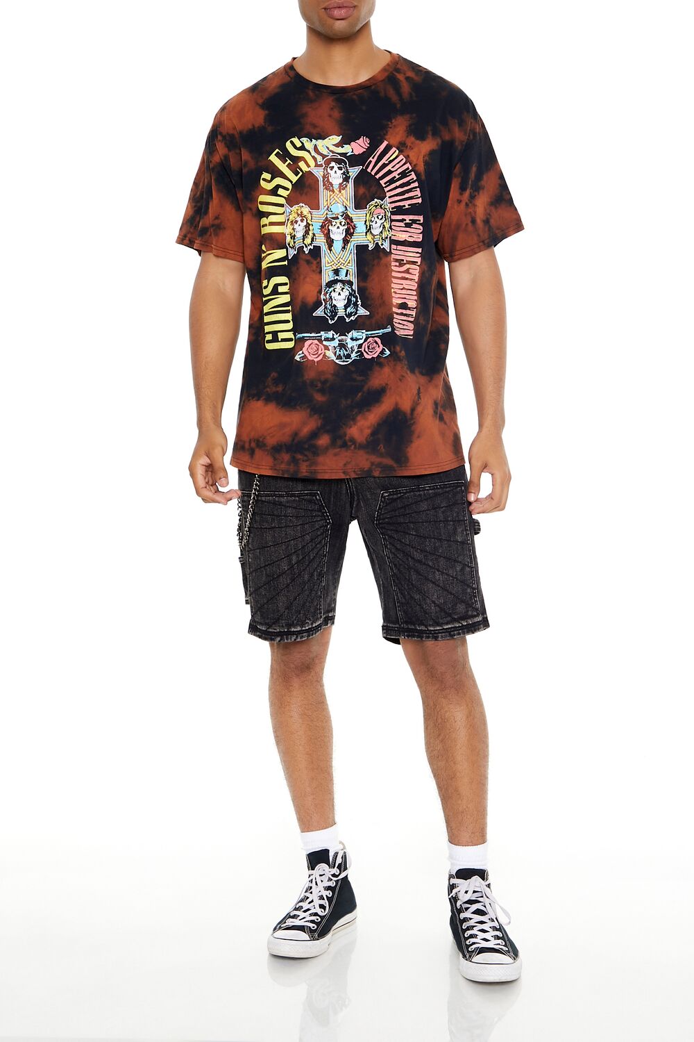  Forever 21 Guns N Roses Bleach Dye Graphic Tee - black multi - Bonton
