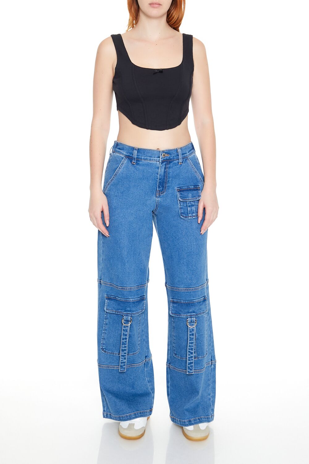  Forever 21 Corset Curved-Hem Crop Top - black - Bonton