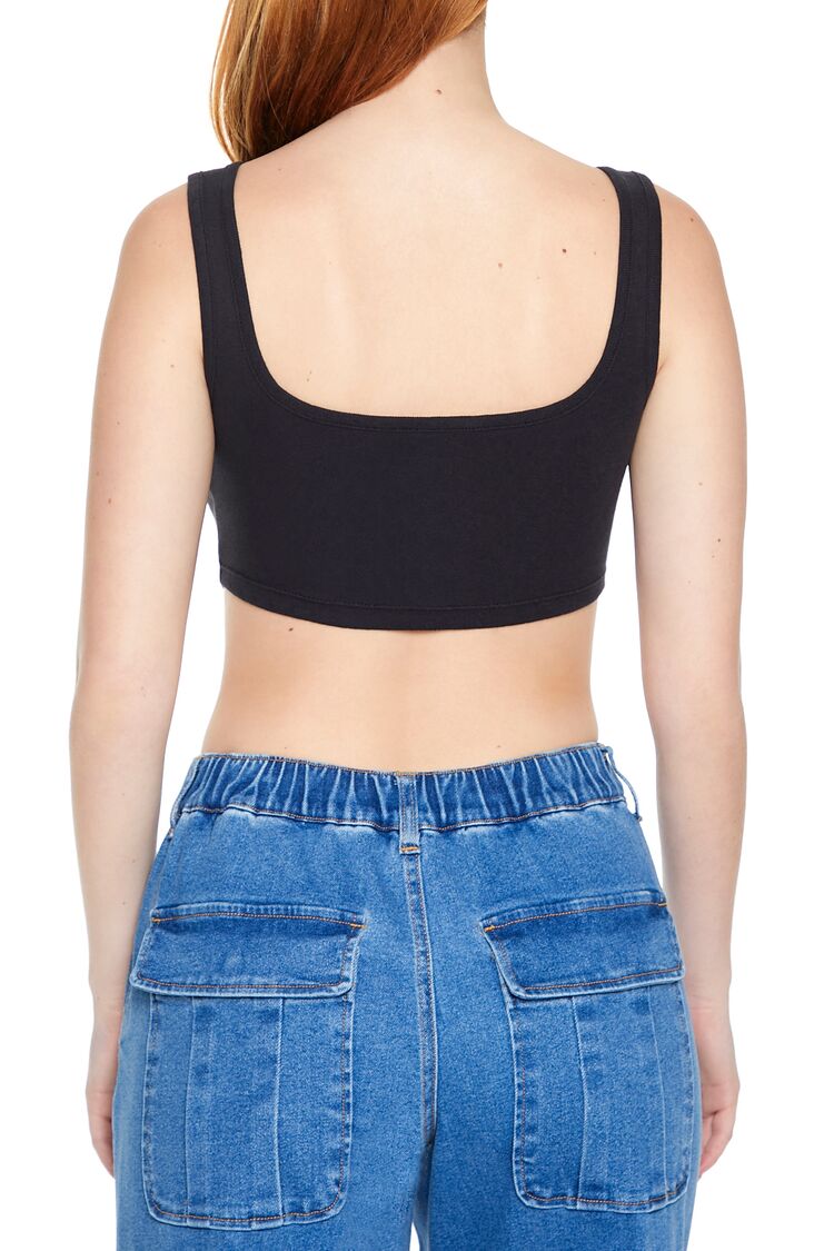  Forever 21 Corset Curved-Hem Crop Top - black - Bonton