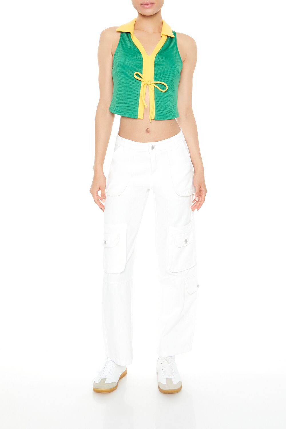  Forever 21 Colorblock Split-Hem Crop Top - black white - Bonton