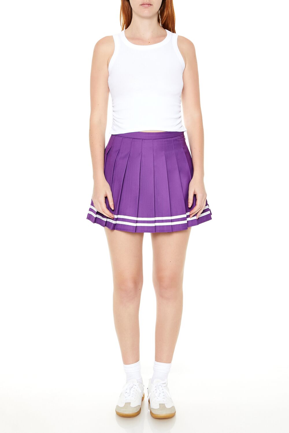  Forever 21 Varsity-Striped Pleated Mini Skirt - purple-white - Bonton