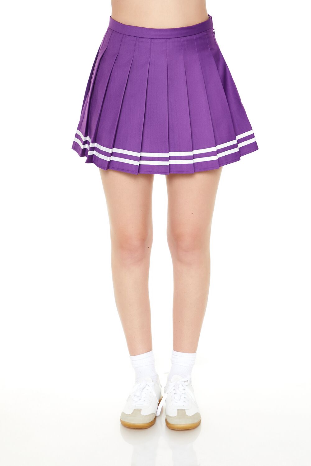  Forever 21 Varsity-Striped Pleated Mini Skirt - purple-white - Bonton