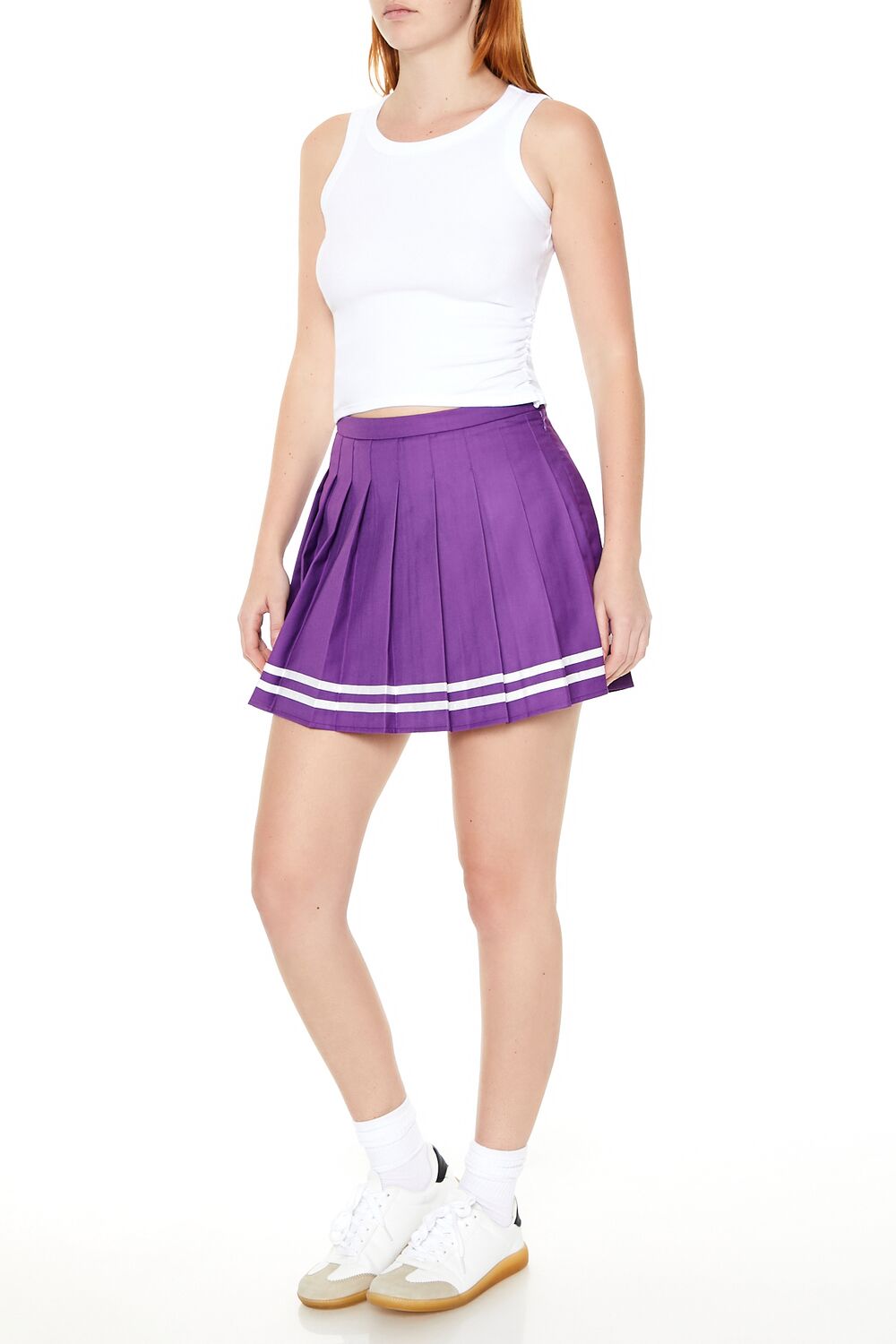  Forever 21 Varsity-Striped Pleated Mini Skirt - purple-white - Bonton