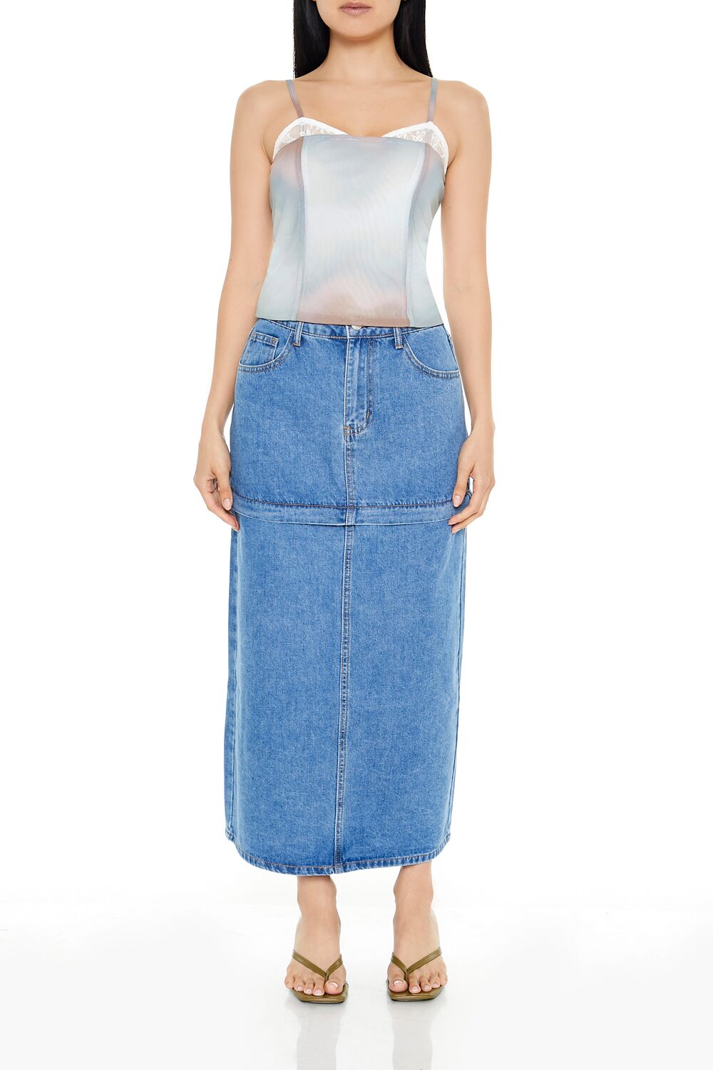  Forever 21 Convertible Denim Maxi Skirt - denim - Bonton