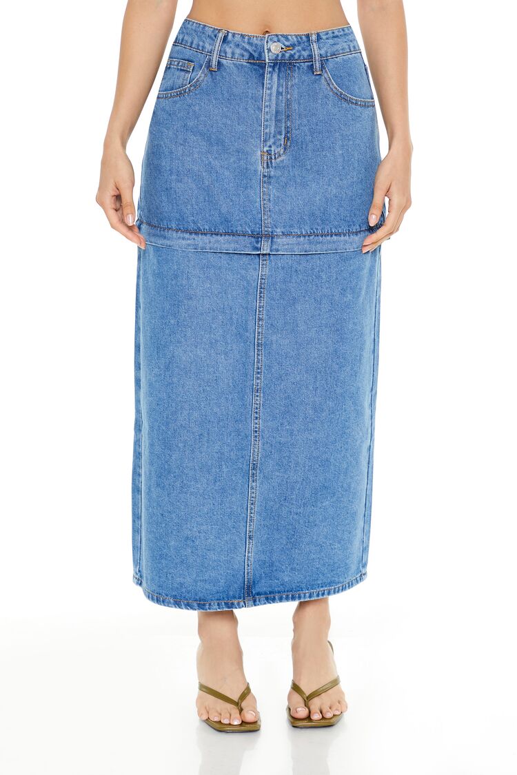  Forever 21 Convertible Denim Maxi Skirt - denim - Bonton