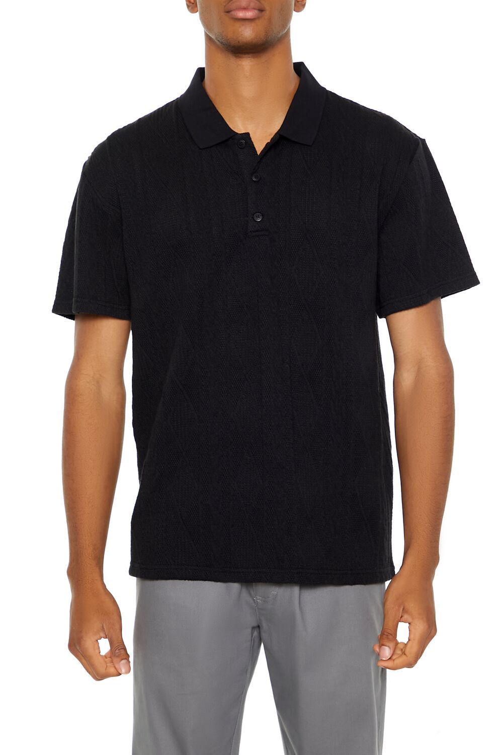  Forever 21 Textured Lace Polo Shirt - black - Bonton