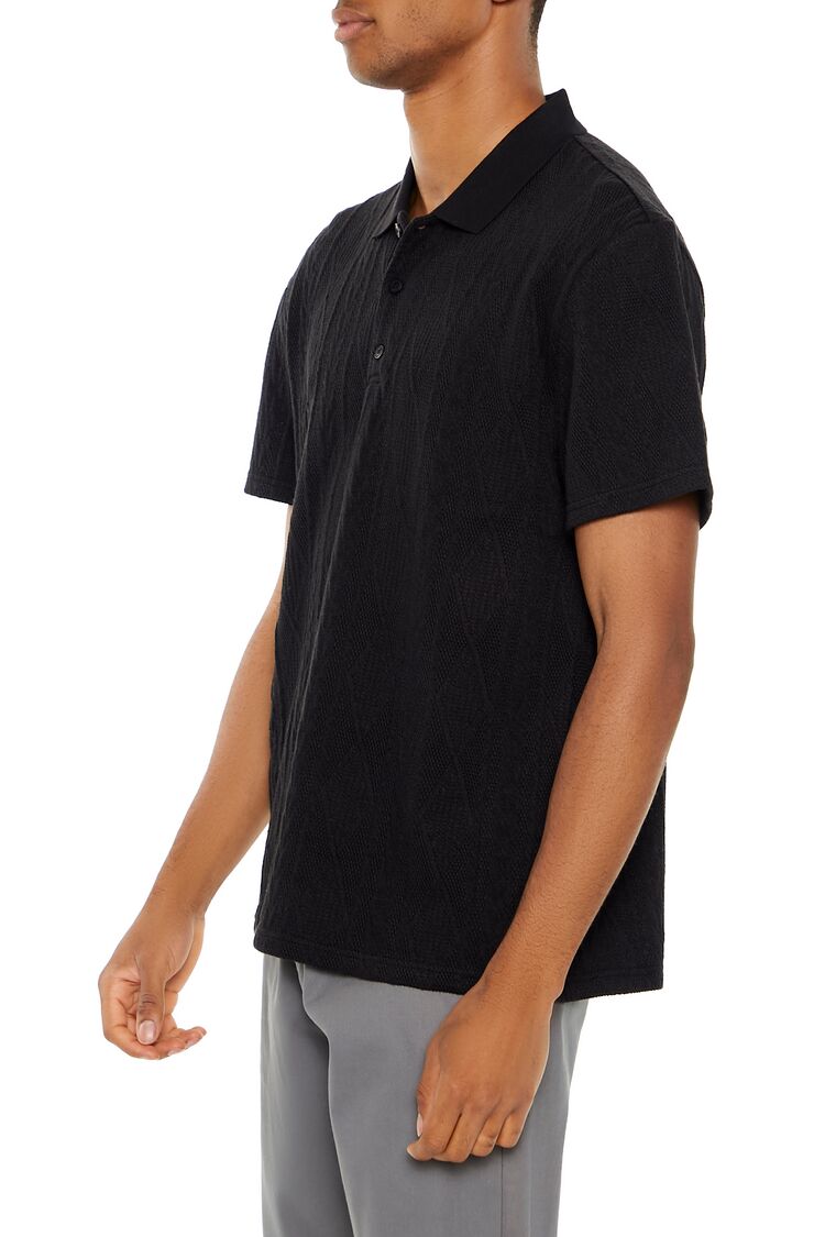  Forever 21 Textured Lace Polo Shirt - black - Bonton