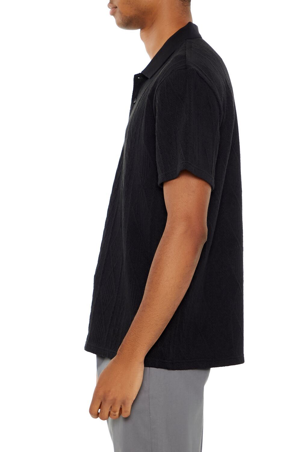  Forever 21 Textured Lace Polo Shirt - black - Bonton