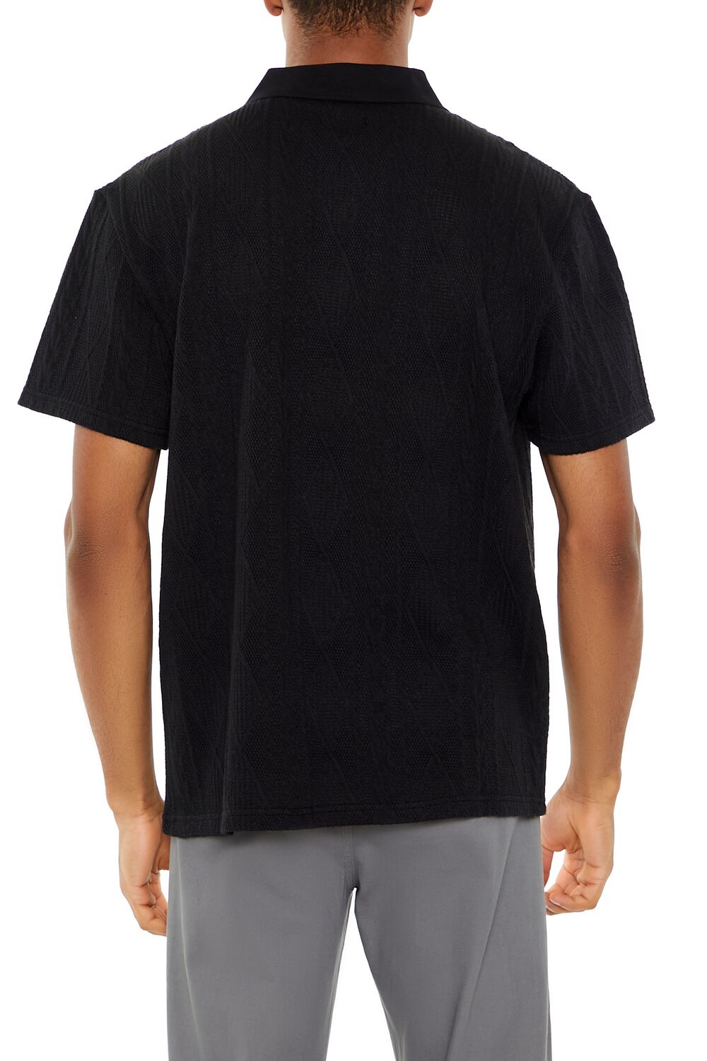  Forever 21 Textured Lace Polo Shirt - black - Bonton