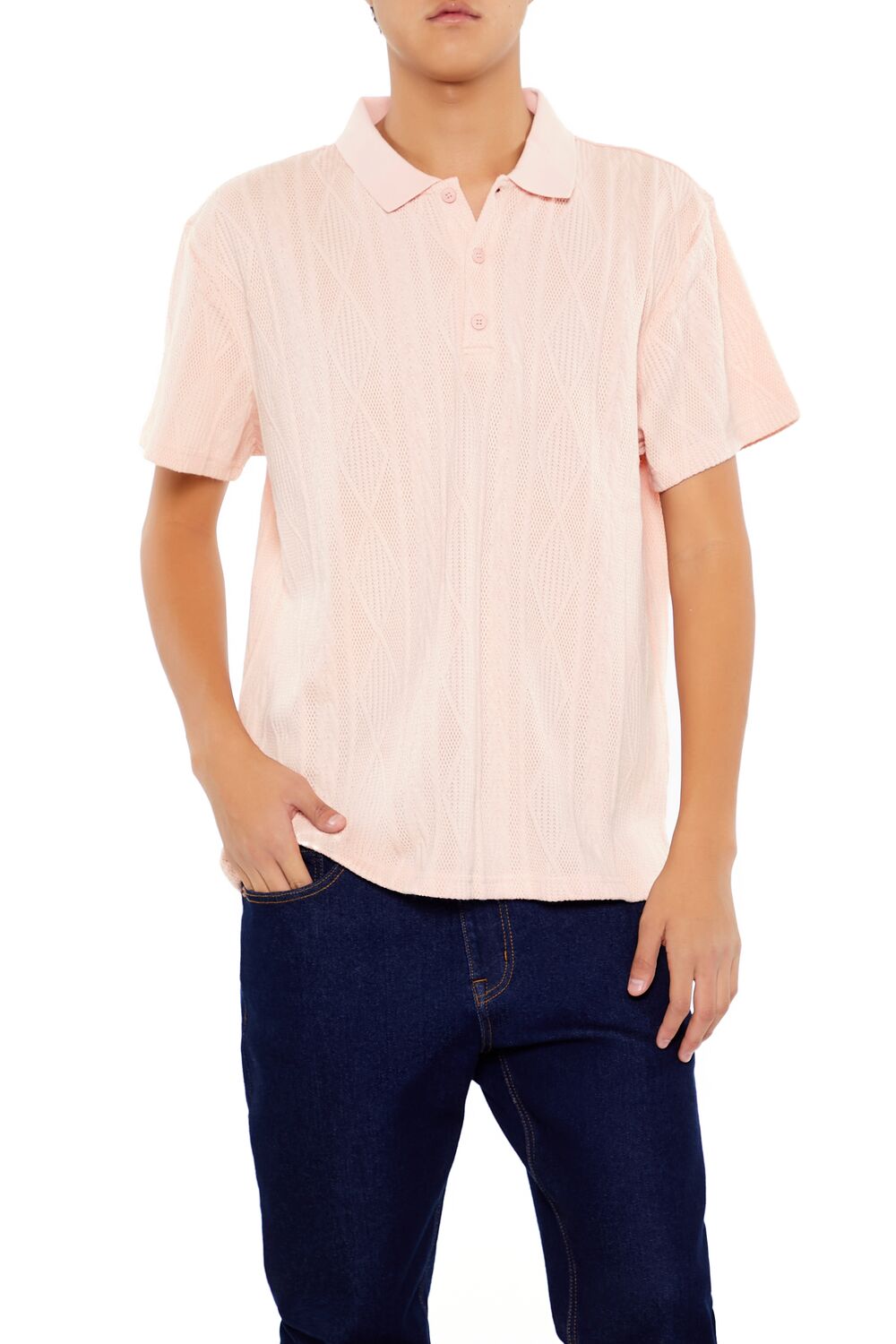  Forever 21 Textured Lace Polo Shirt - black - Bonton