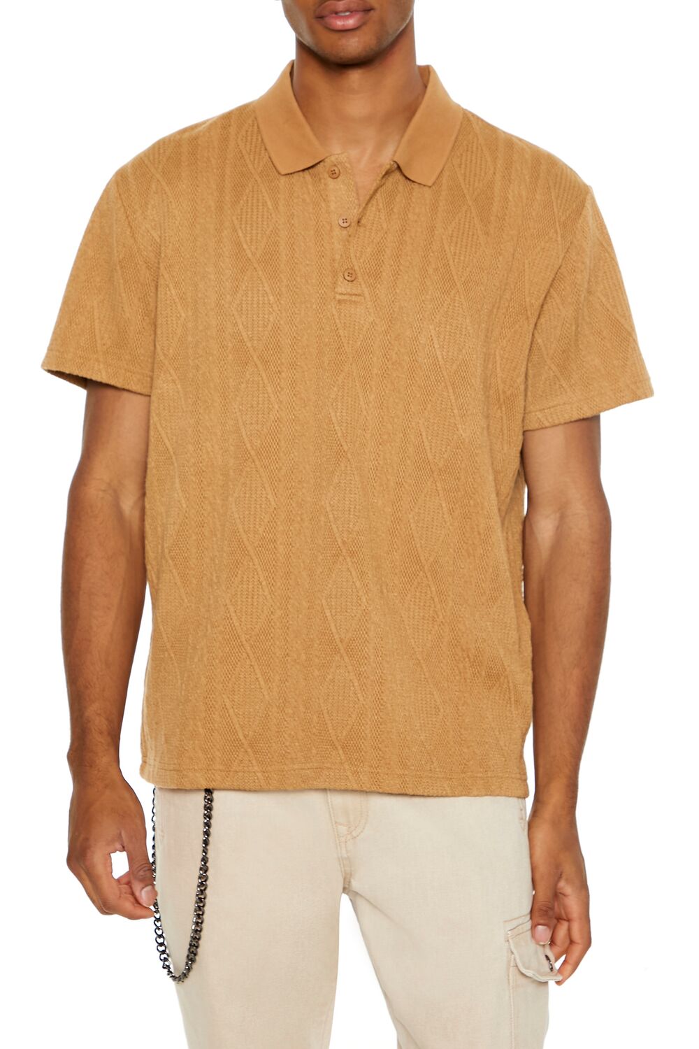  Forever 21 Textured Lace Polo Shirt - black - Bonton