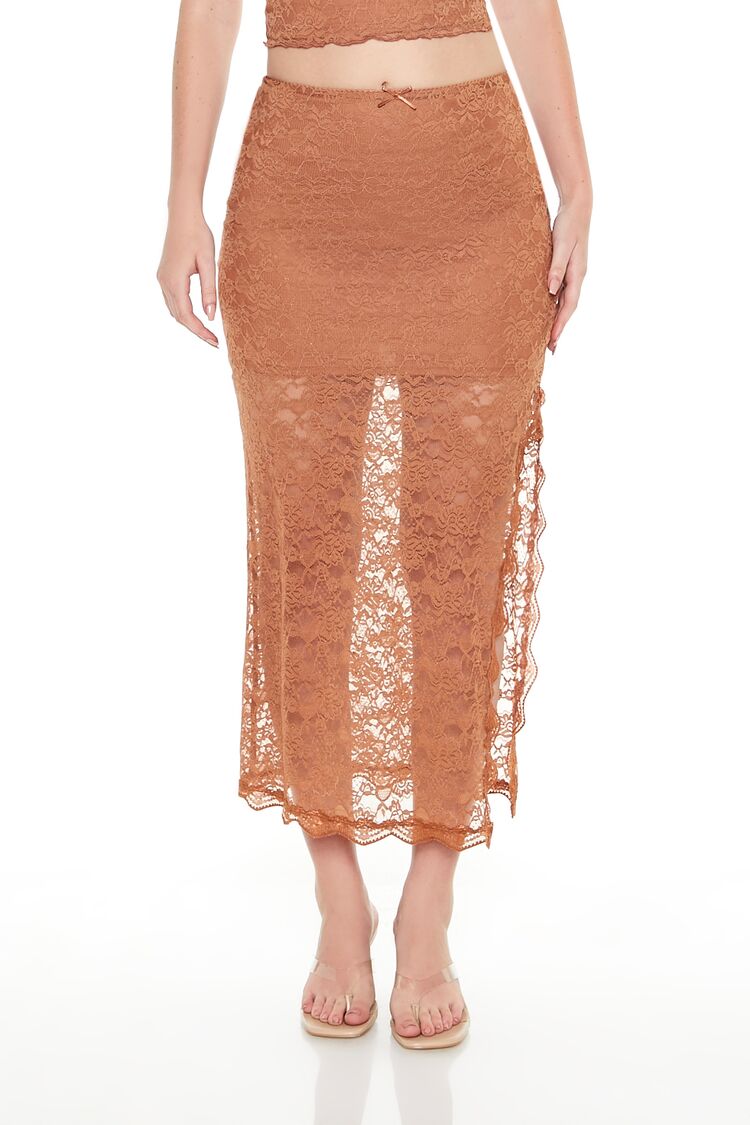  Forever 21 Lace Bow Column Maxi Skirt - toffee - Bonton