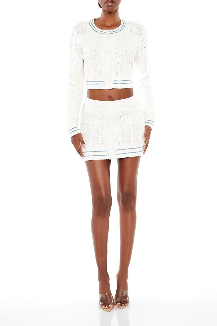  Forever 21 Striped Sweater-Knit Mini Skirt - white-blue - Bonton
