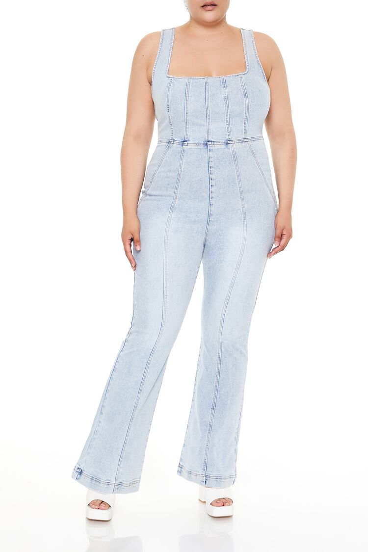  Forever 21 Plus Size Denim Tank Jumpsuit - light-denim - Bonton
