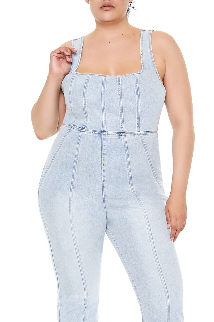  Forever 21 Plus Size Denim Tank Jumpsuit - light-denim - Bonton