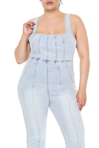 Plus Size Denim Tank Jumpsuit