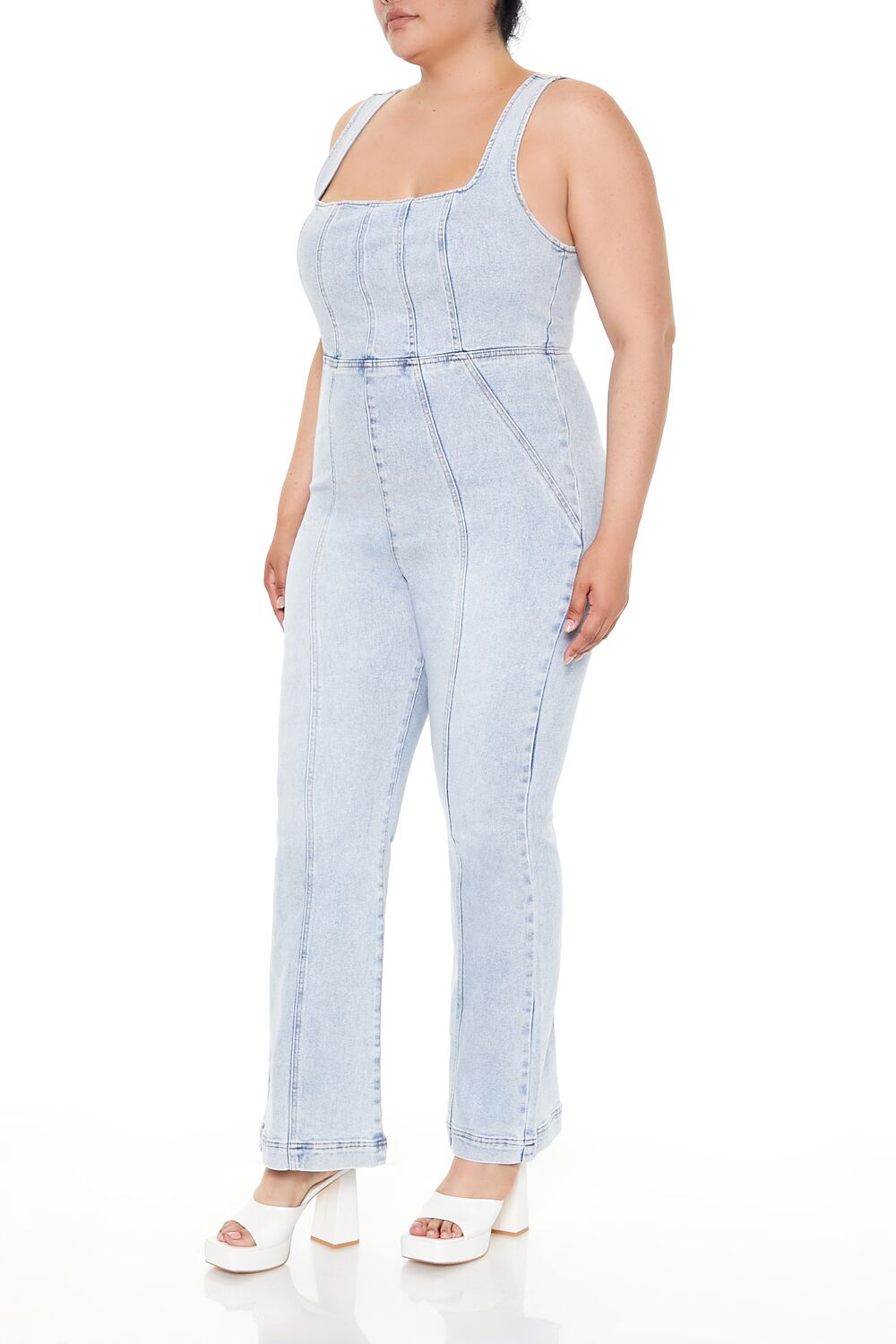  Forever 21 Plus Size Denim Tank Jumpsuit - light-denim - Bonton