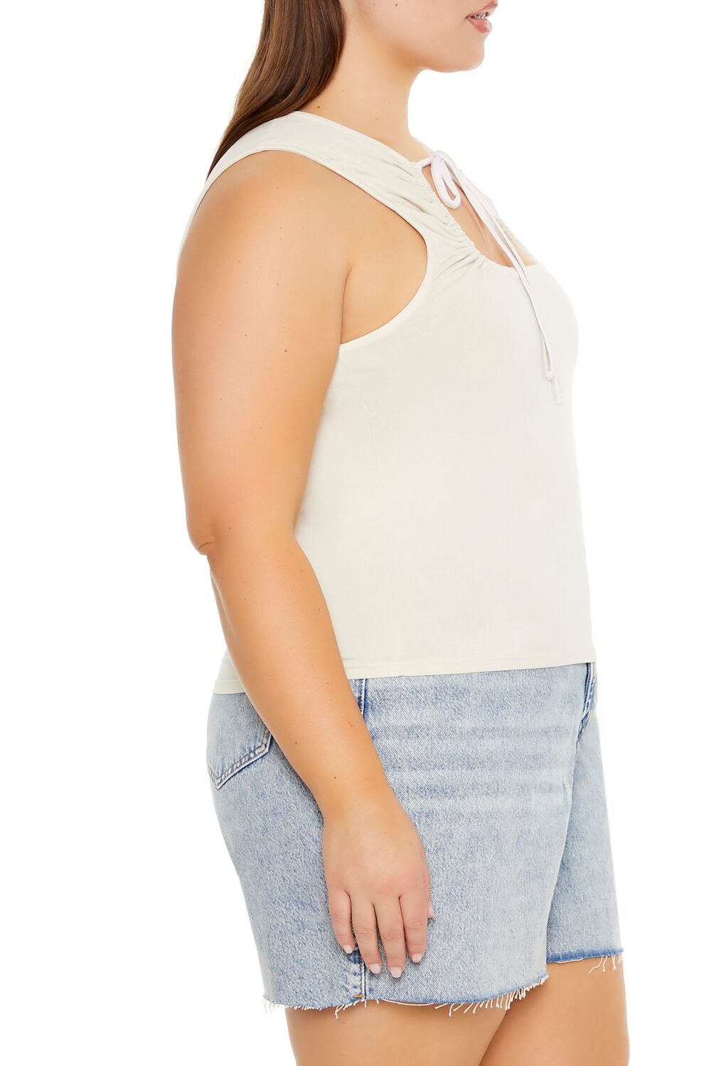  Forever 21 Plus Size Ruched Cutout Tank Top - cream - Bonton