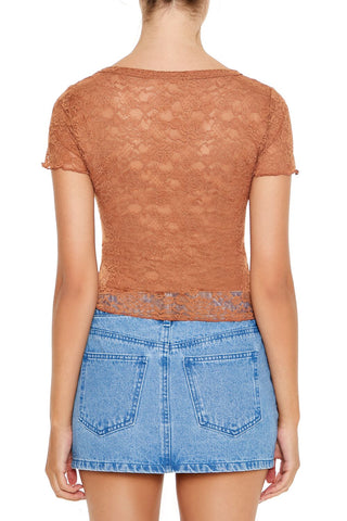 Sheer Lace Lettuce-Edge Tee