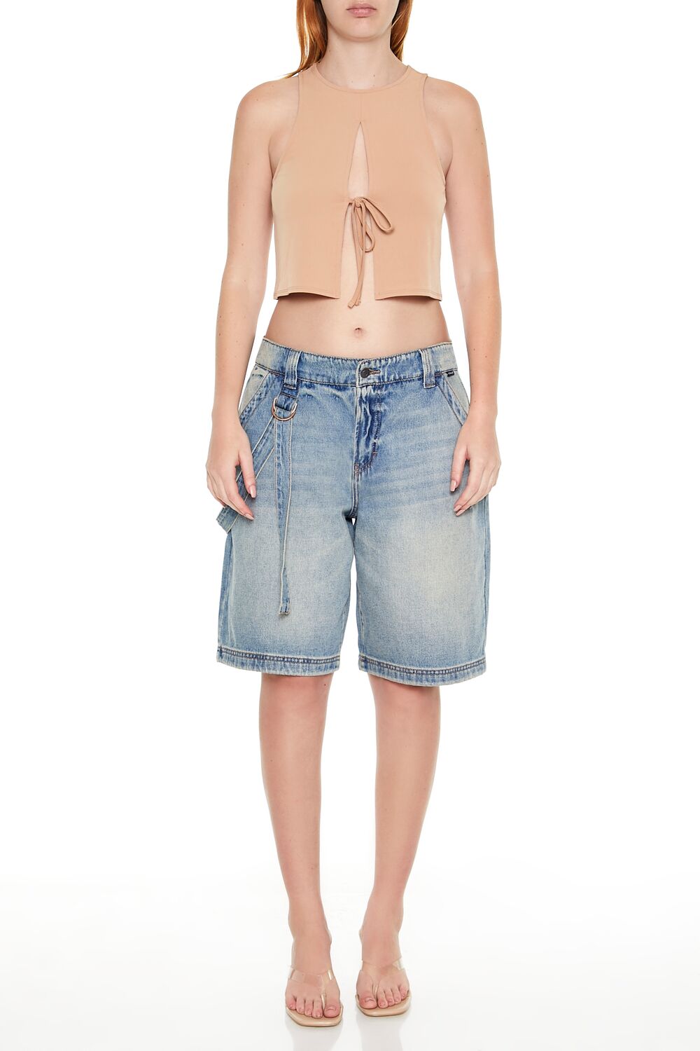  Forever 21 Sleeveless Tie-Front Crop Top - camel - Bonton