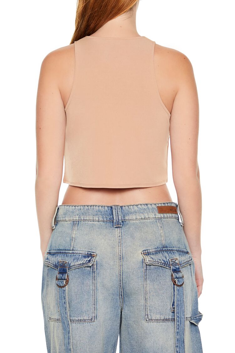  Forever 21 Sleeveless Tie-Front Crop Top - camel - Bonton