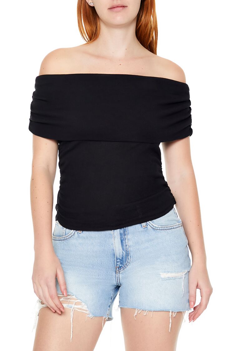  Forever 21 Ruched Off-the-Shoulder Top - black - Bonton