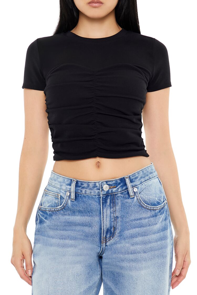  Forever 21 Ruched Crew Tee - white - Bonton