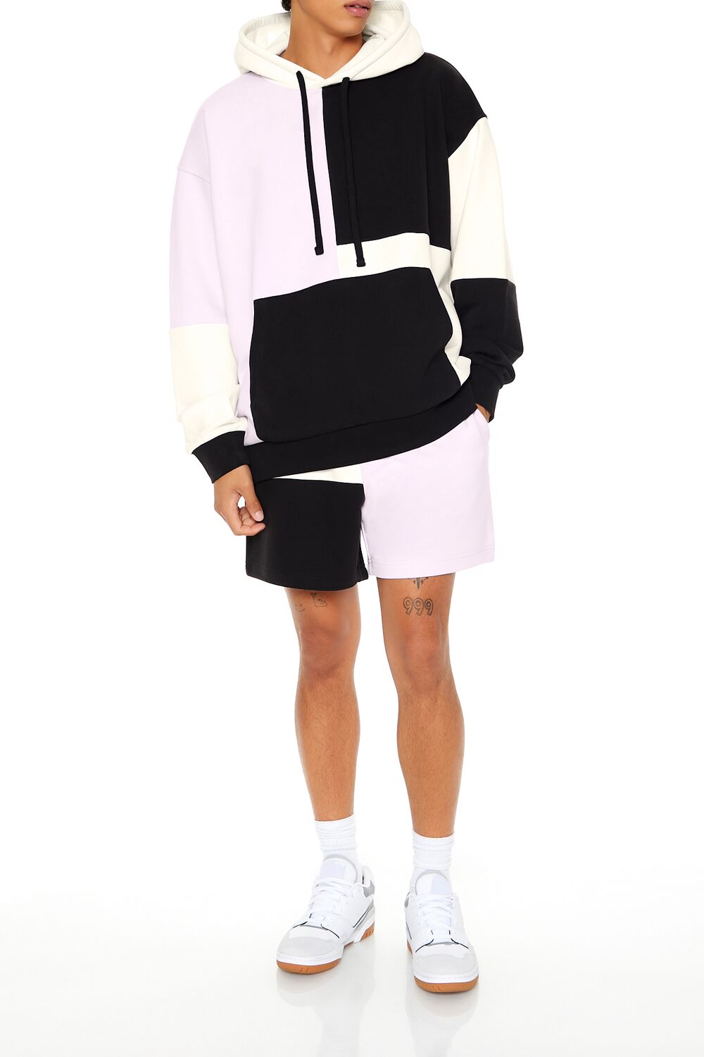  Forever 21 Drawstring Colorblock Hoodie - cream multi - Bonton